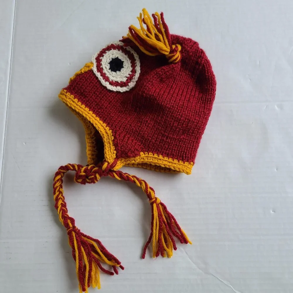 Kids Handmade Knit Crochet Owl Hat with earflaps Size 6-12 MONTHS